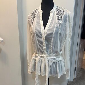 Pretty Good Ivory Lace Trim Blouse